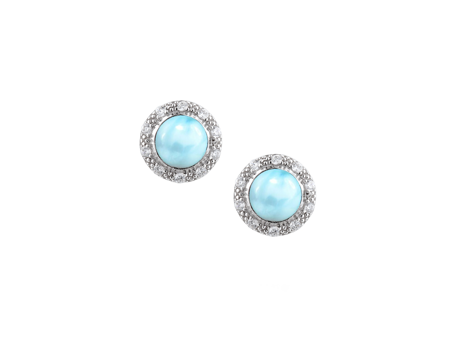 Amore Argento Sterling Silver Larimar Halo Earrings