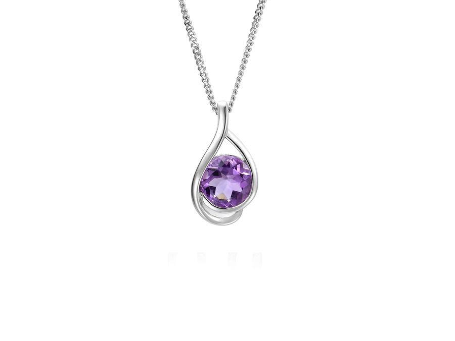 Amore Argento Silver Amethyst Twisted Teardrop Pendant & Chain