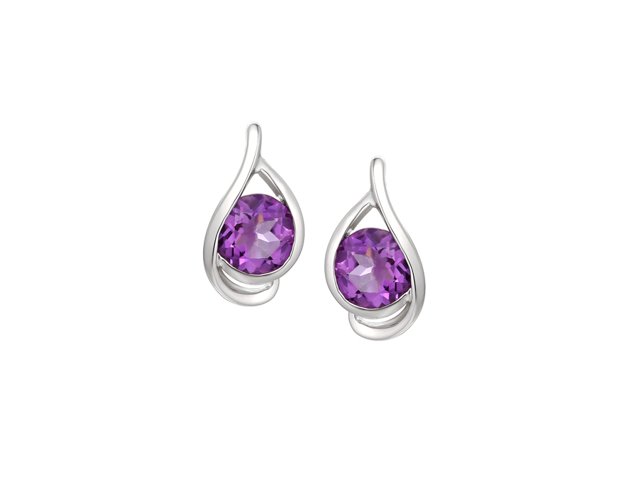 Amore Argento Silver Amethyst Twisted Teardrop Stud Earrings