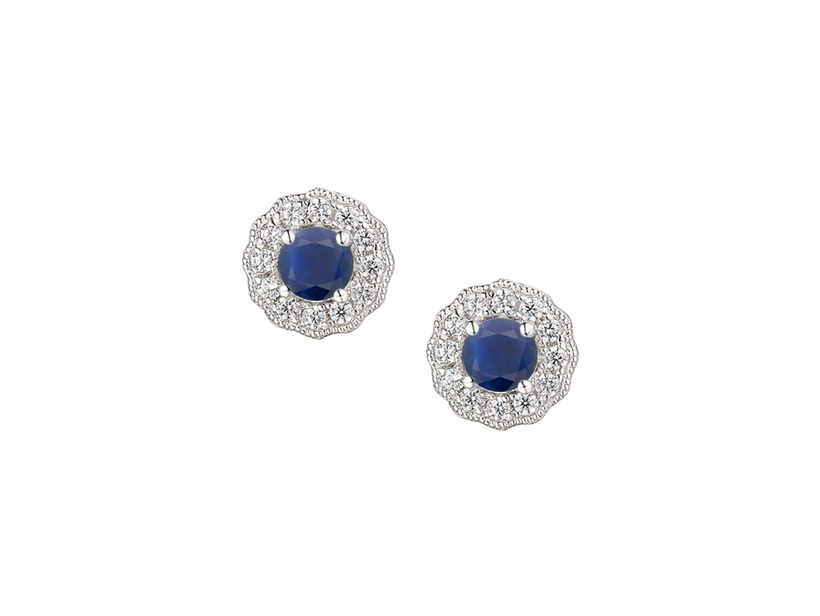 Amore Argento Sterling Silver Sapphire & CZ Stud Earrings