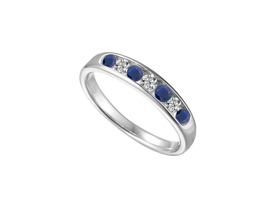 Sterling Silver Sapphire & CZ Half Eternity Ring