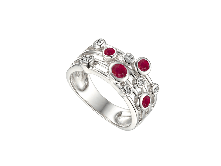 Sterling Silver Ruby & CZ Bubble Style Ring