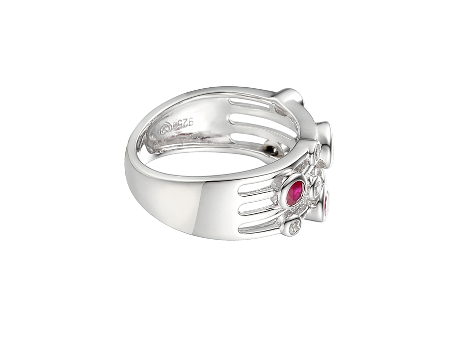 Sterling Silver Ruby & CZ Bubble Style Ring