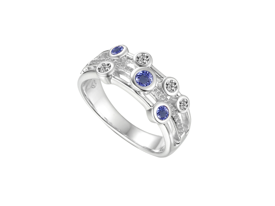 Amore Argento Sterling Silver CZ & Tanzanite Bubble Style Ring