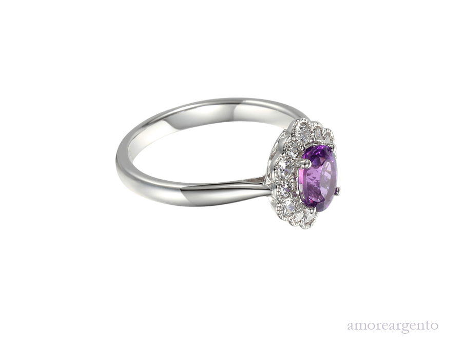 Amore Argento Sterling Silver Amethyst & CZ Cluster Ring