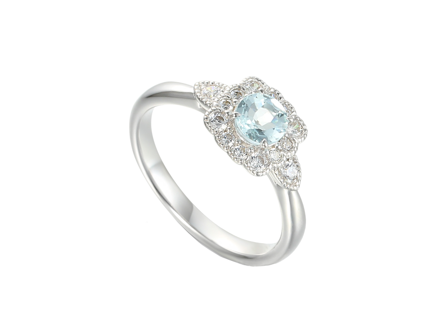 Sterling Silver Aquamarine & CZ Cluster Ring