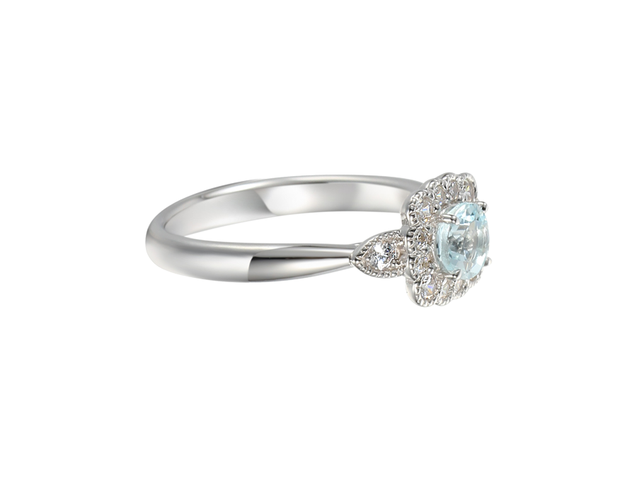 Sterling Silver Aquamarine & CZ Cluster Ring