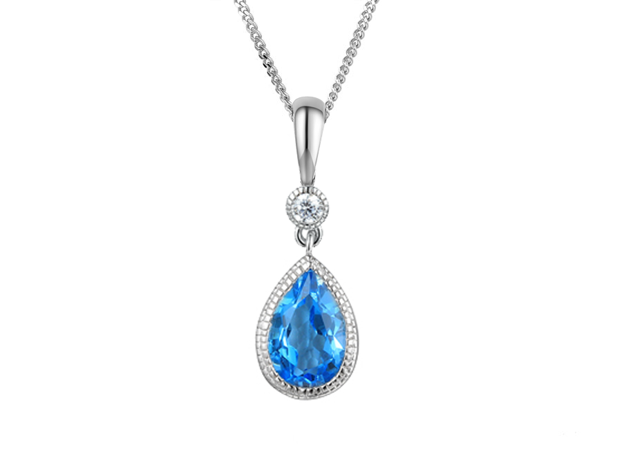 Amore Argento Blue Topaz & CZ Teardrop Necklace