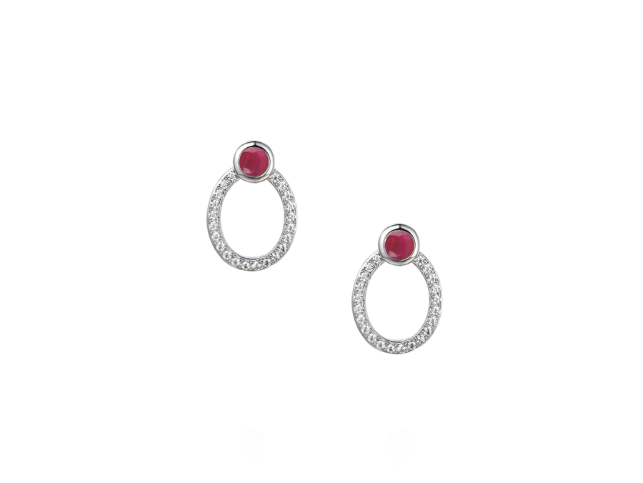 Amore Argento Sterling Silver Ruby & CZ Oval Stud Earrings