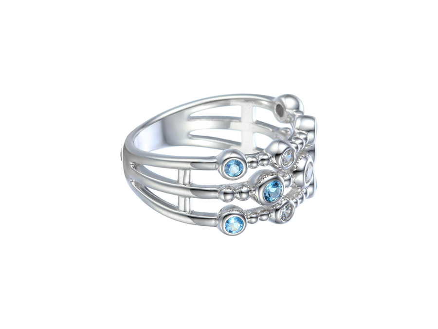 Amore Argento Sterling Silver Blue Topaz & CZ Bubble  Ring