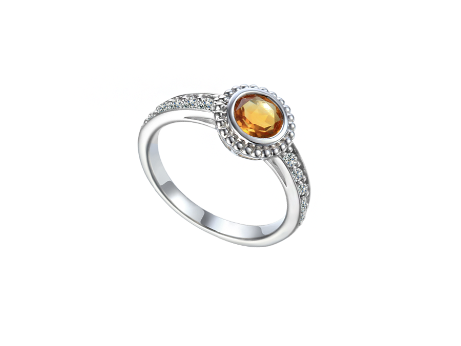 Amore Argento Sterling Silver Citrine & CZ Dress Ring
