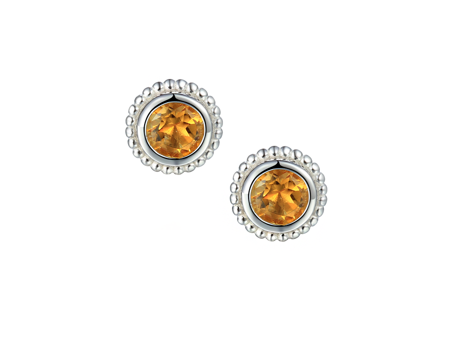 Amore Argento Silver 5mm Citrine Stud Earrings