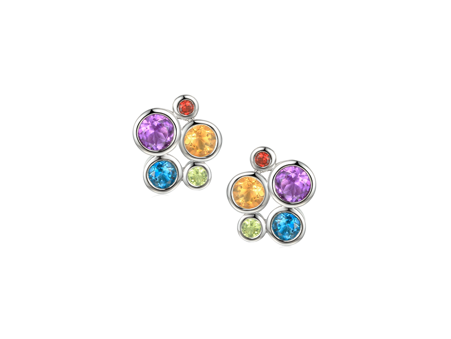 Amore Argento Silver Mixed Gemstone Stud Earrings