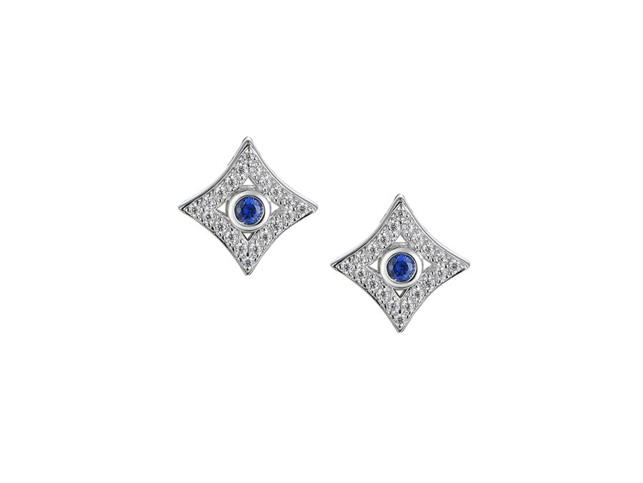 Amore Argento Silver Sapphire & CZ Stud Earrings