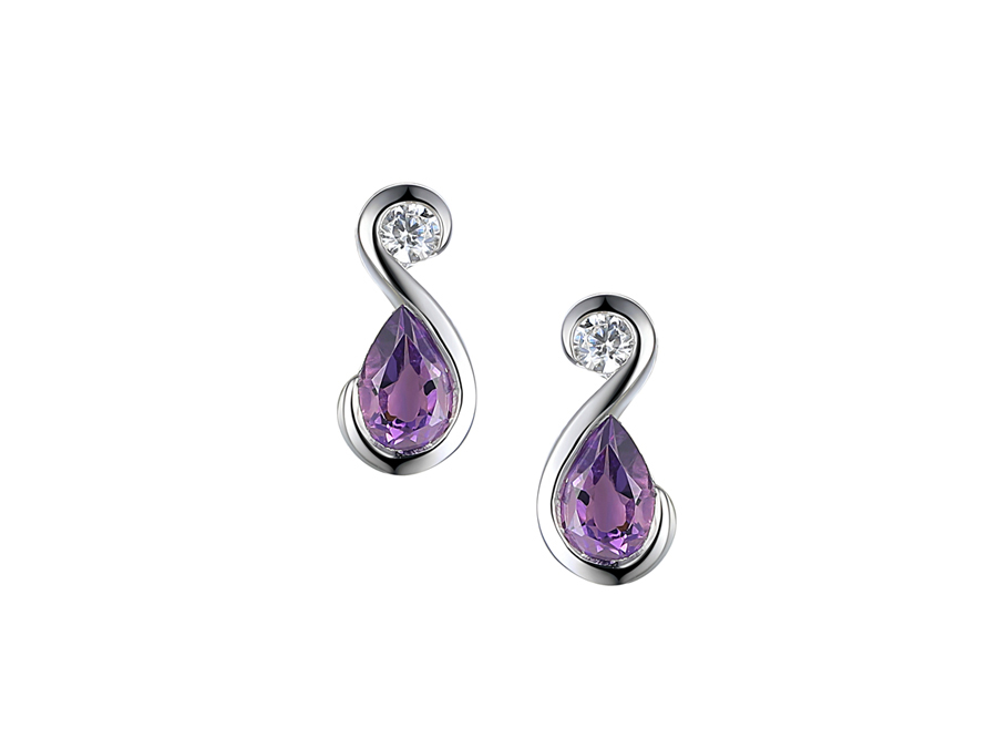 Amore Argento Silver Amethyst & CZ Stud Earrings
