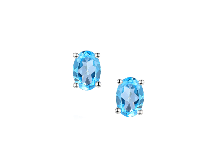 Amore Argento Silver Blue Topaz Oval Stud Earrings