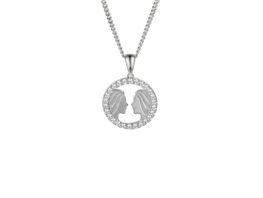 Amore Argento Silver Gemini CZ Zodiac Necklace