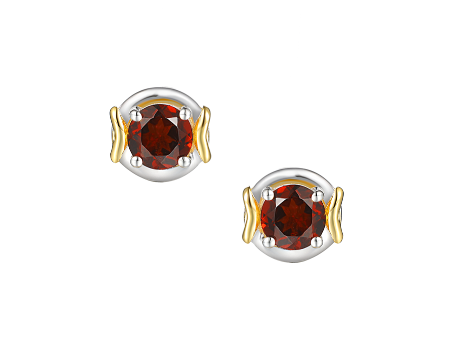 Amore Argento Silver & Gold Plate Detail Garnet Stud Earrings