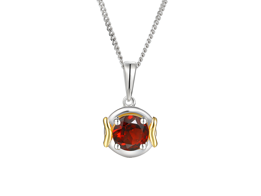 Amore Argento Silver Two-Tone Detail Garnet Pendant & Chain