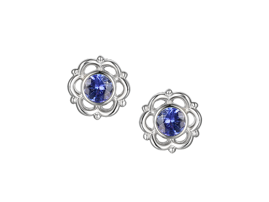 Amore Argento Silver 8mm Fancy Tanzanite Stud Earrings