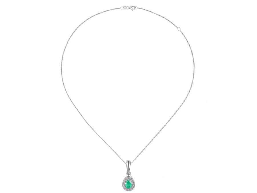 Amore Argento Silver Emerald & CZ Teardrop Pendant & Chain