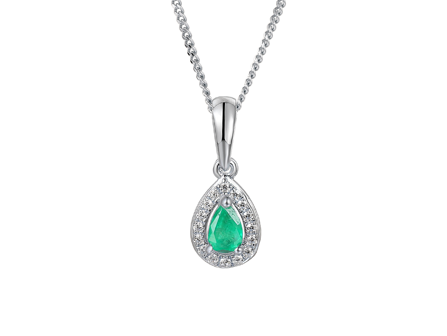 Amore Argento Silver Emerald & CZ Teardrop Pendant & Chain