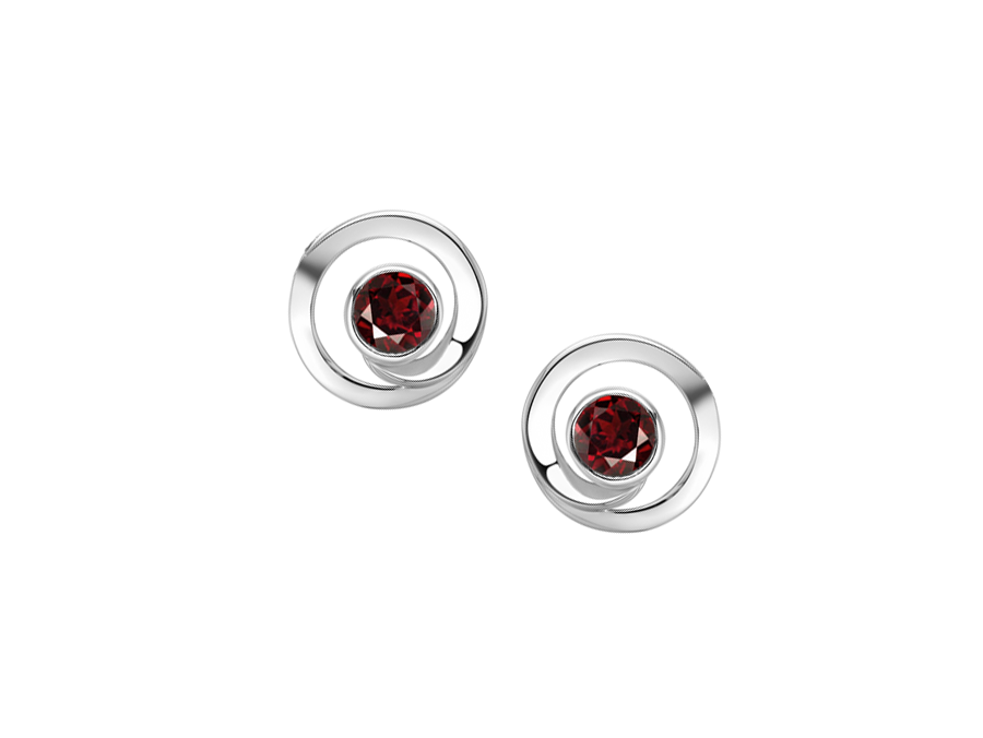 Amore Argento Silver Round Swirl Garnet Stud Earrings