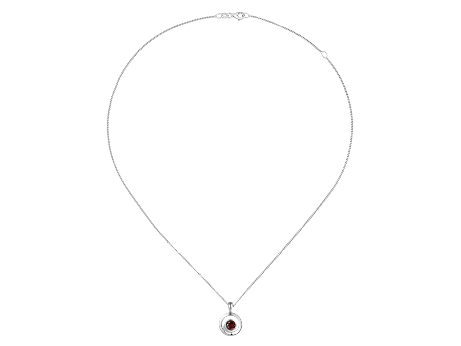 Amore Argento Silver Round Swirl Garnet Pendant & Chain