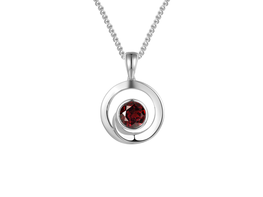 Amore Argento Silver Round Swirl Garnet Pendant & Chain