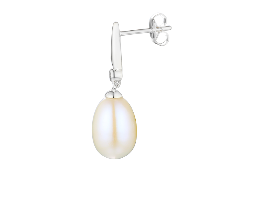 Amore Argento Silver Freshwater Pearl & CZ Drop Earrings