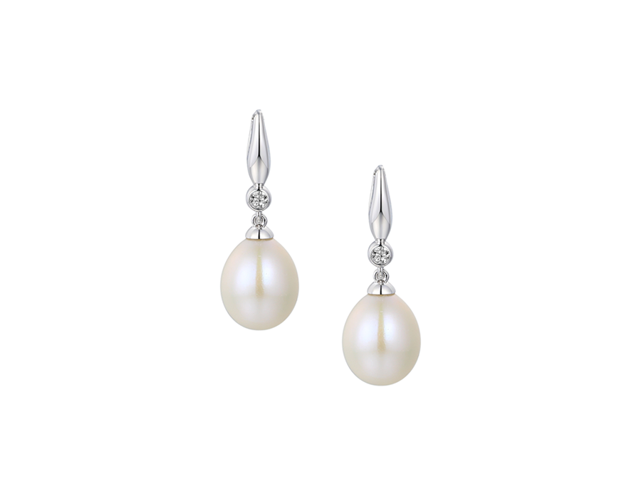 Amore Argento Silver Freshwater Pearl & CZ Drop Earrings