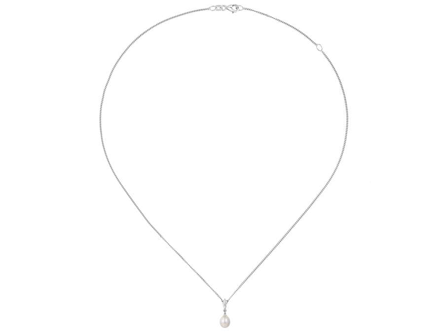 Amore Argento Silver Freshwater White Pearl & CZ Pendant & Chain