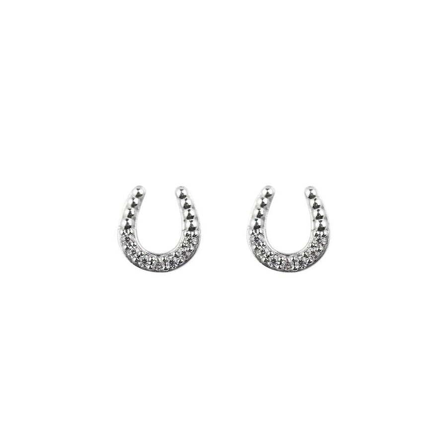 Sterling Silver CZ Pave Horseshoe Stud Earrings