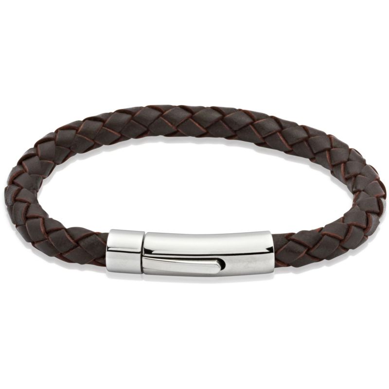 Unique Dark Brown Leather & Steel Clasp Bracelet