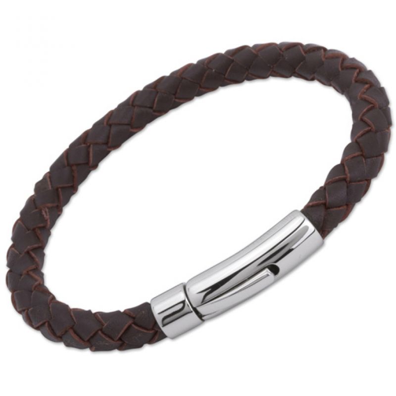 Unique Dark Brown Leather & Steel Clasp Bracelet