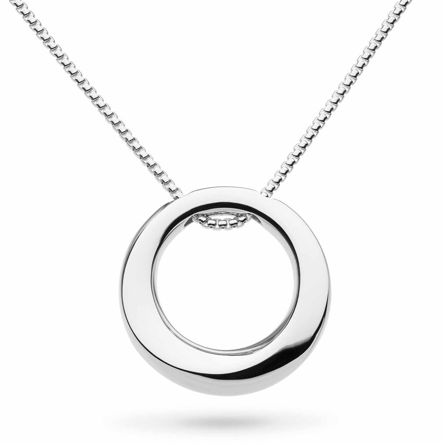 Kit Heath Sterling Silver Bevel CZ Pave Circle  Necklace