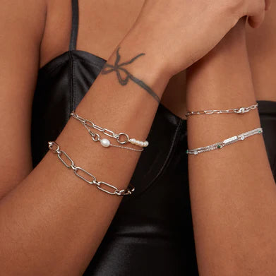 Ania Haie Sterling Silver Pearl & Chain Link Bracelet