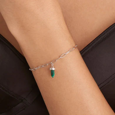 Ania Haie Sterling Silver CZ & Pointed Malachite Charm Bracelet