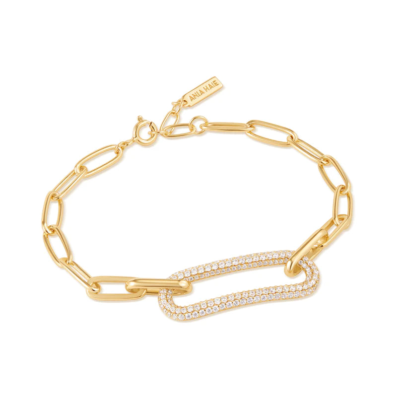 Ania Haie Gold Plated Paper Link CZ Pave Bracelet