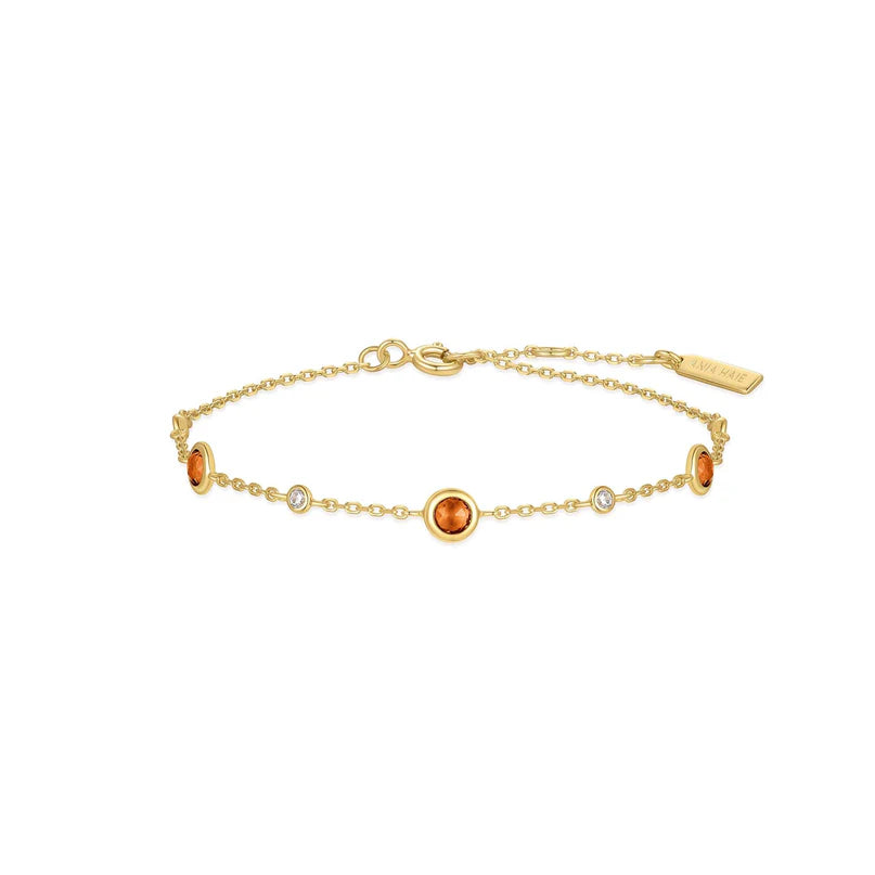 Ania Haie Gold Plated Round Orange & Clear CZ Station Bracelet