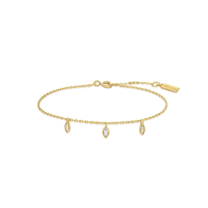 Ania Haie Gold Plated Marquise CZ Triple Drop Bracelet