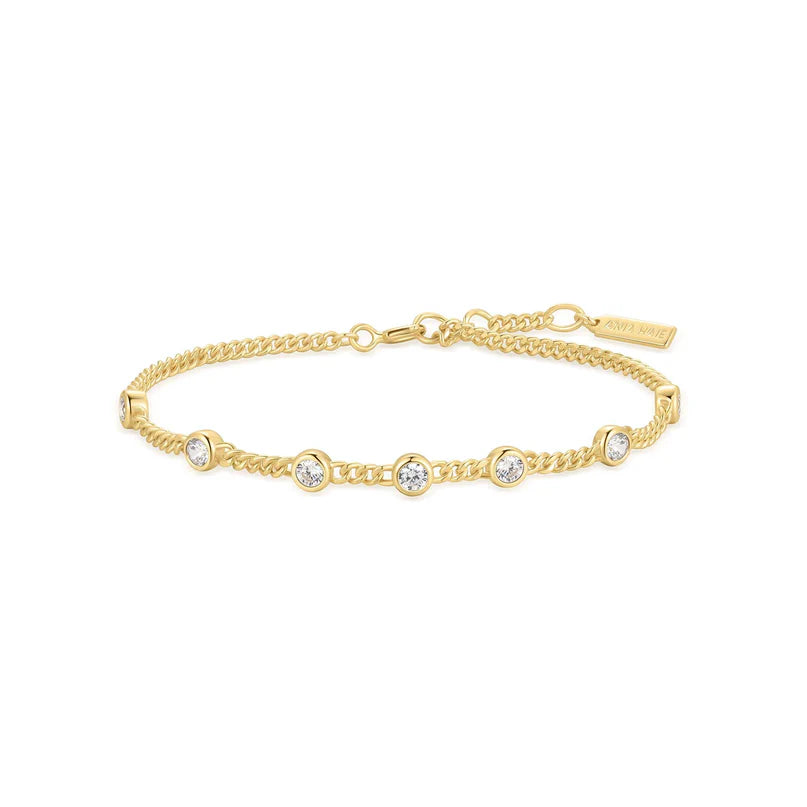 Ania Haie Gold Plated Round Multi CZ Station Curb Bracelet