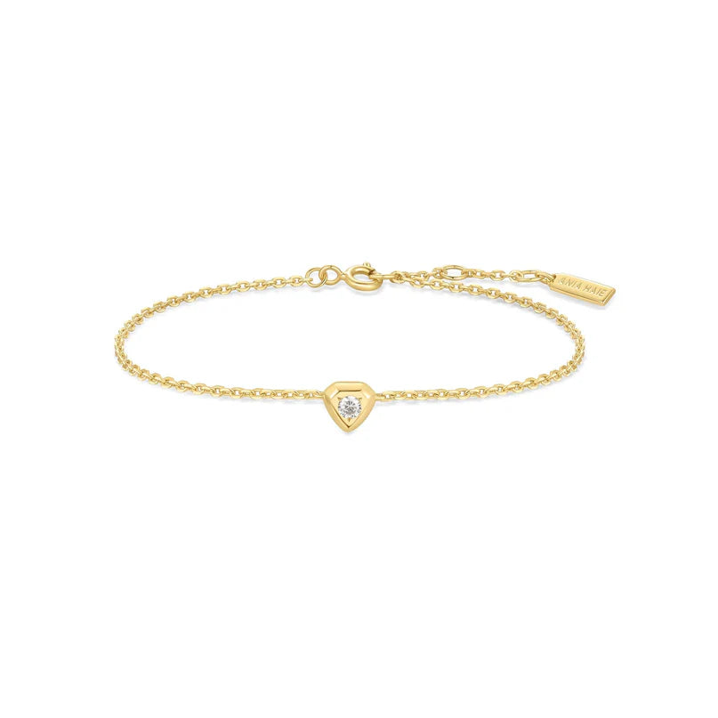 Ania Haie Gold Plated Small CZ Shield & Trace Chain Bracelet