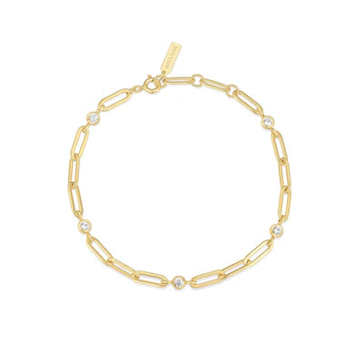 Ania Haie Gold Plated Oval Paper Clip Link & CZ Chain Bracelet