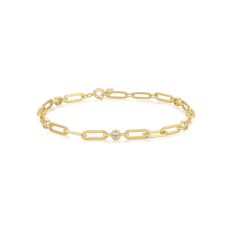 Ania Haie Gold Plated Oval Paper Clip Link & CZ Chain Bracelet