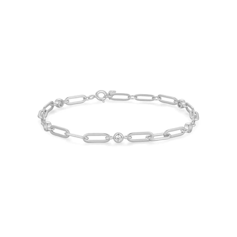 Ania Haie Sterling Silver Paperclip Link & CZ Adjustable Bracelet