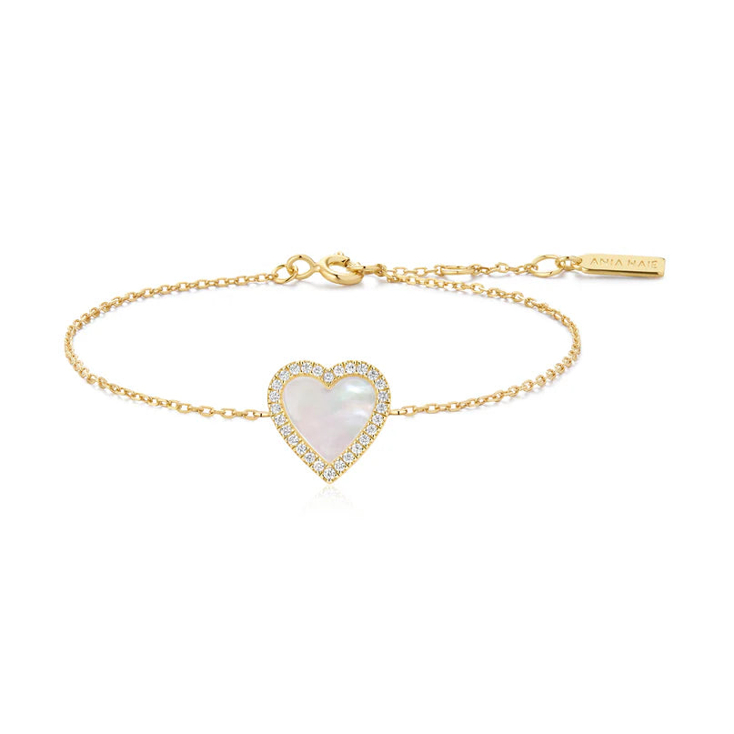 Ania Haie Gold Plated Mother of Pearl & CZ Heart Bracelet