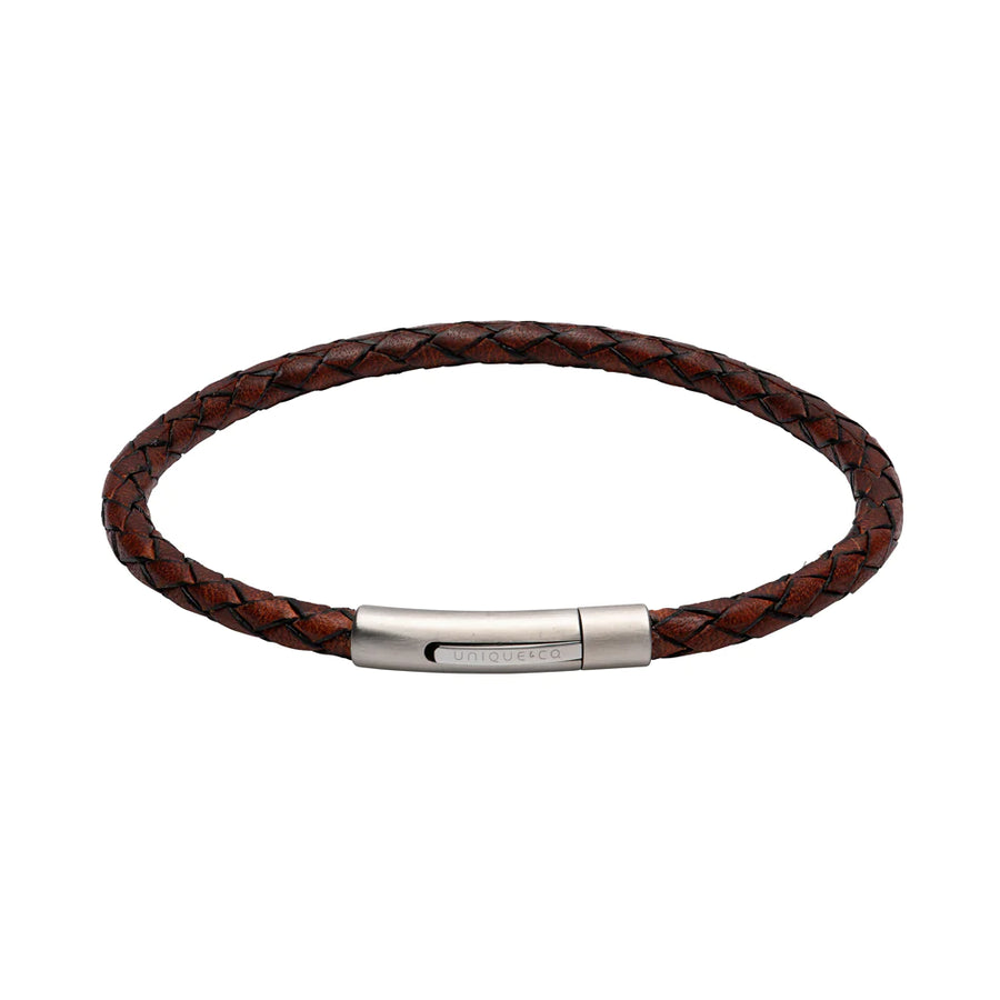 Unique 'Antique Dark Brown' Slim Leather & Steel Clasp Bracelet