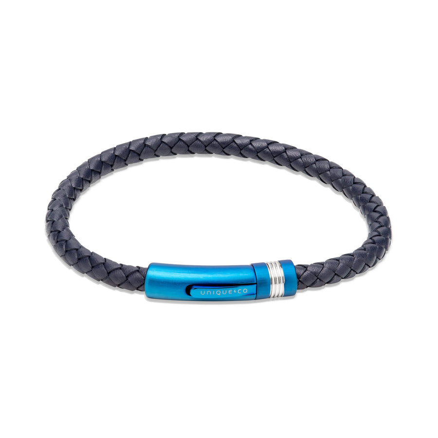 Unique Blue Leather Woven Bracelet