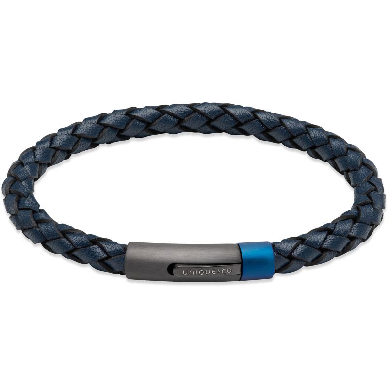 Unique Navy Blue Leather & Steel Clasp Bracelet